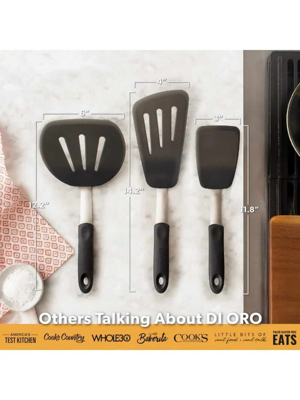 Heat Resistant Silicone Turner Spatula Set - 3-Piece Kitchen Utensils, 600°F